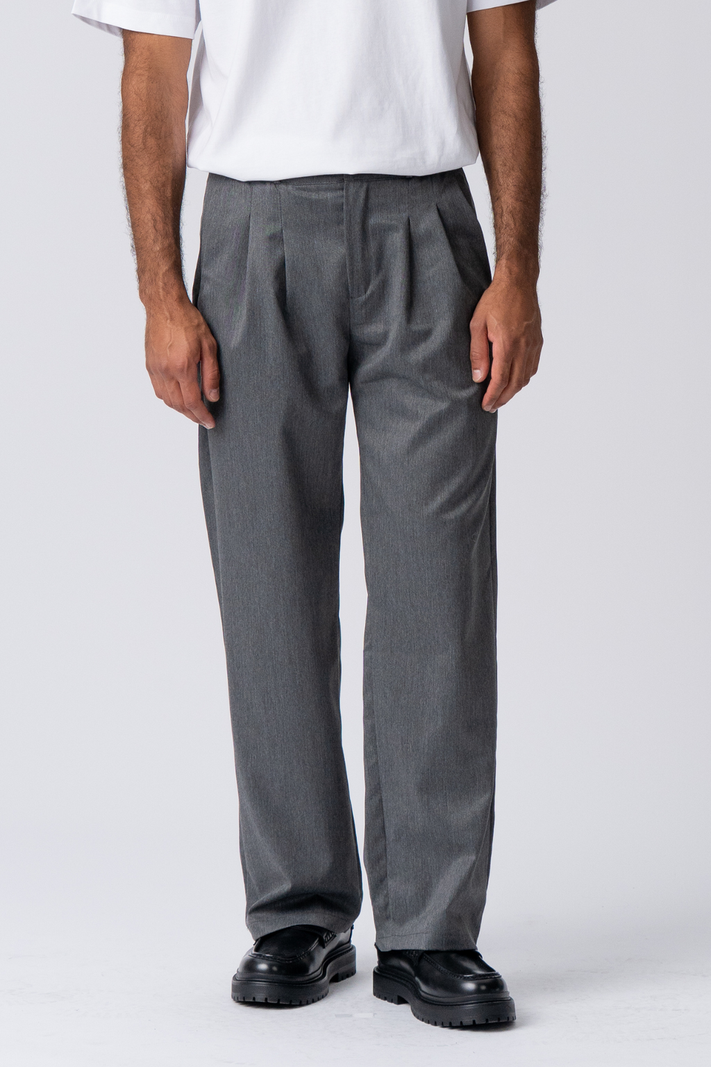 Pleated Wide Suit Pants - Ljusgrå