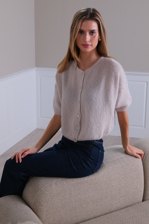 Mary Kortärmad Stickad Tröja - Beige