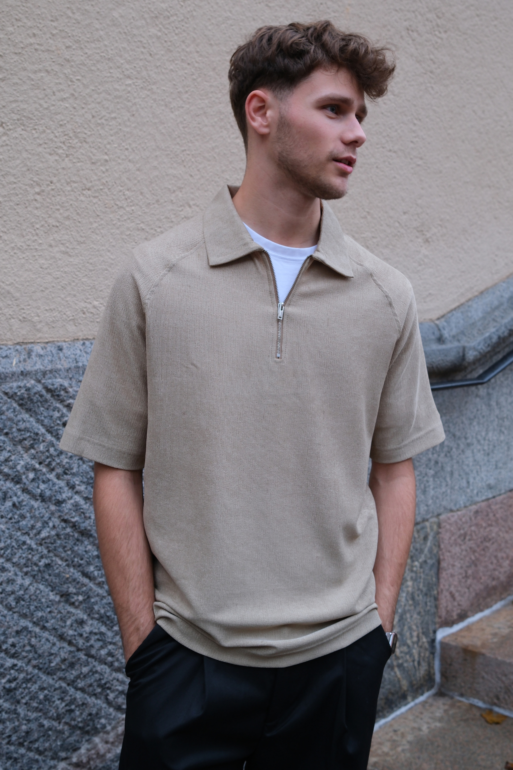 Enzo Kortärmad Half-Zip - Khaki