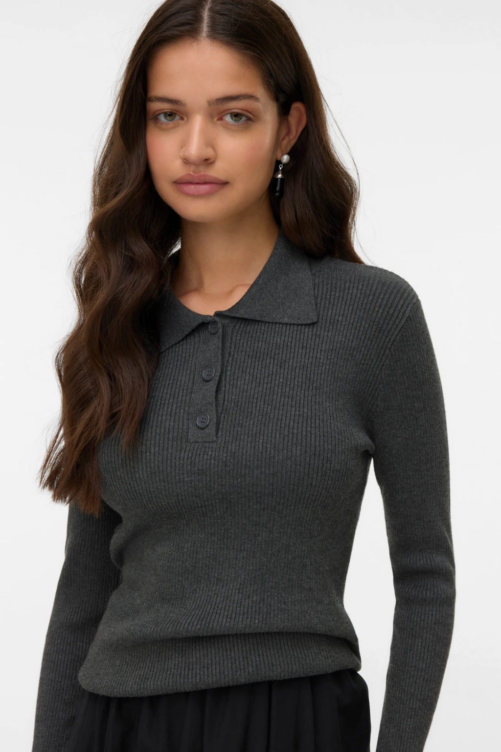 Silje Poloneck Pullover - Mörkgrå Melange
