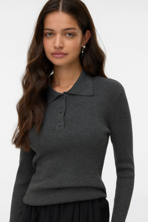 Silje Poloneck Pullover - Mörkgrå Melange