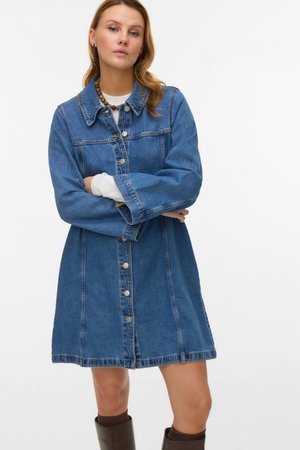 Findo Kort Jeansklänning - Medium Blue Denim