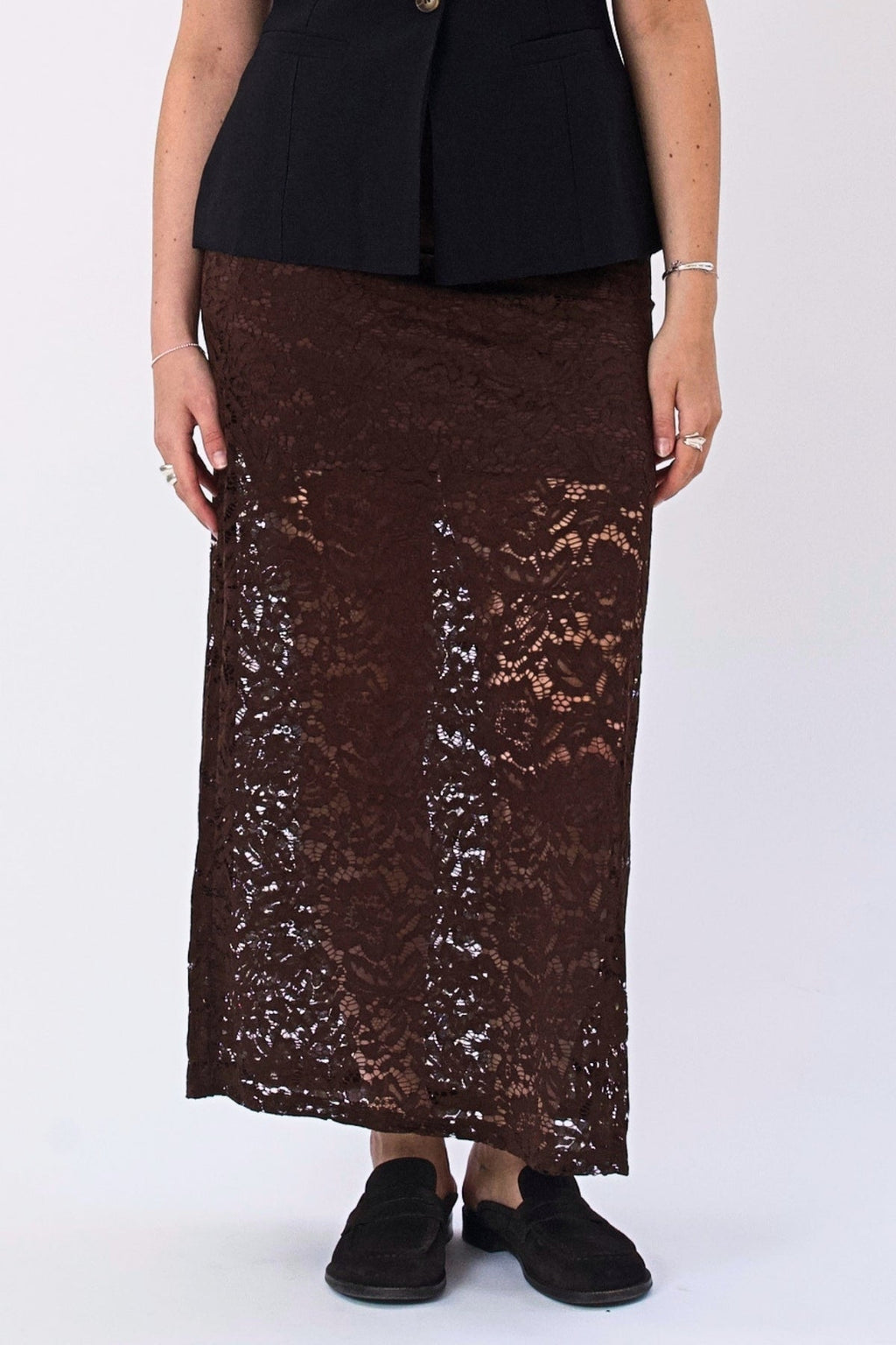 Amara Lace Maxikjol - Coffee