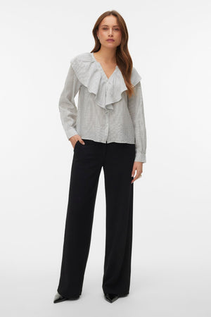 Kaja V-Neck Frill Shirt - Snow White Amanda Black