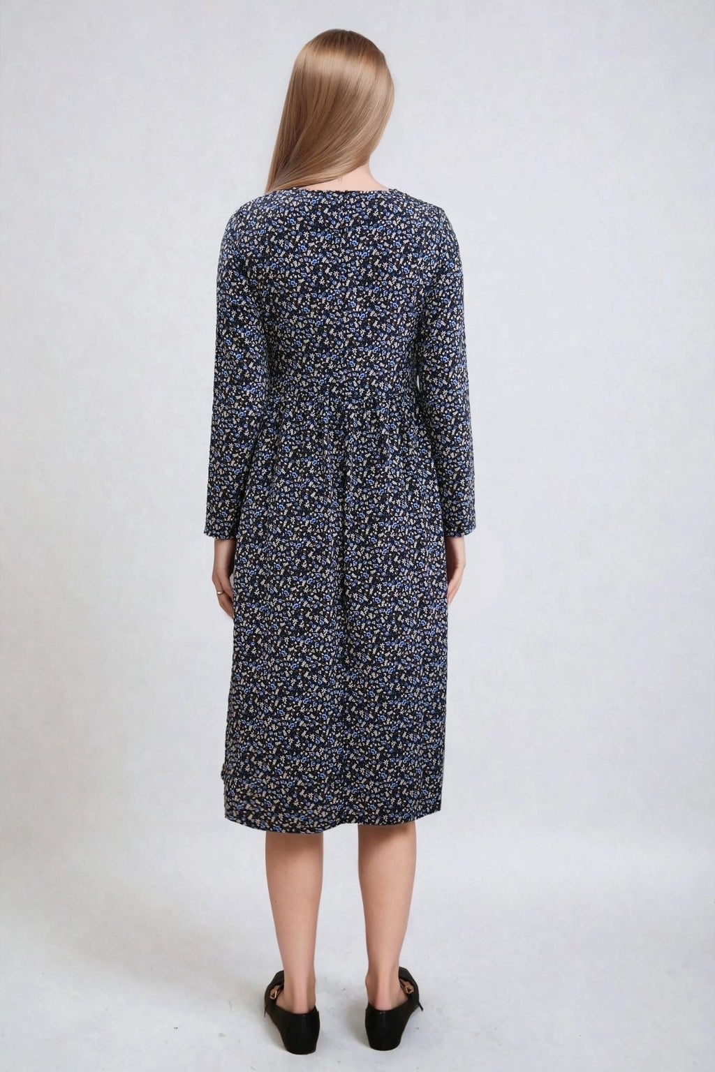 Nadia midi Klänning - Svartblommig