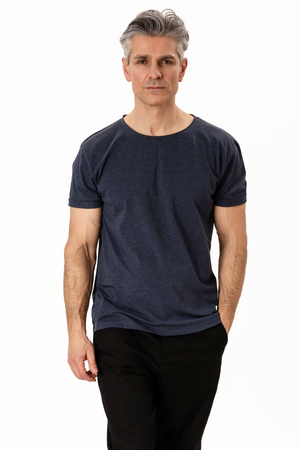 Djup Neck T-shirt - Blåmelerad