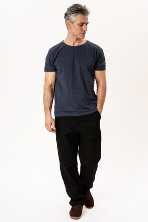 Djup Neck T-shirt - Blåmelerad
