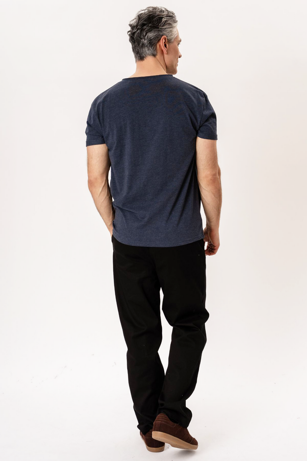 Djup Neck T-shirt - Blåmelerad