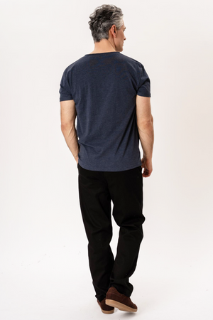 Djup Neck T-shirt - Blåmelerad