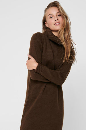 Brandie Roll Neck Klänning - Cikoria kaffe