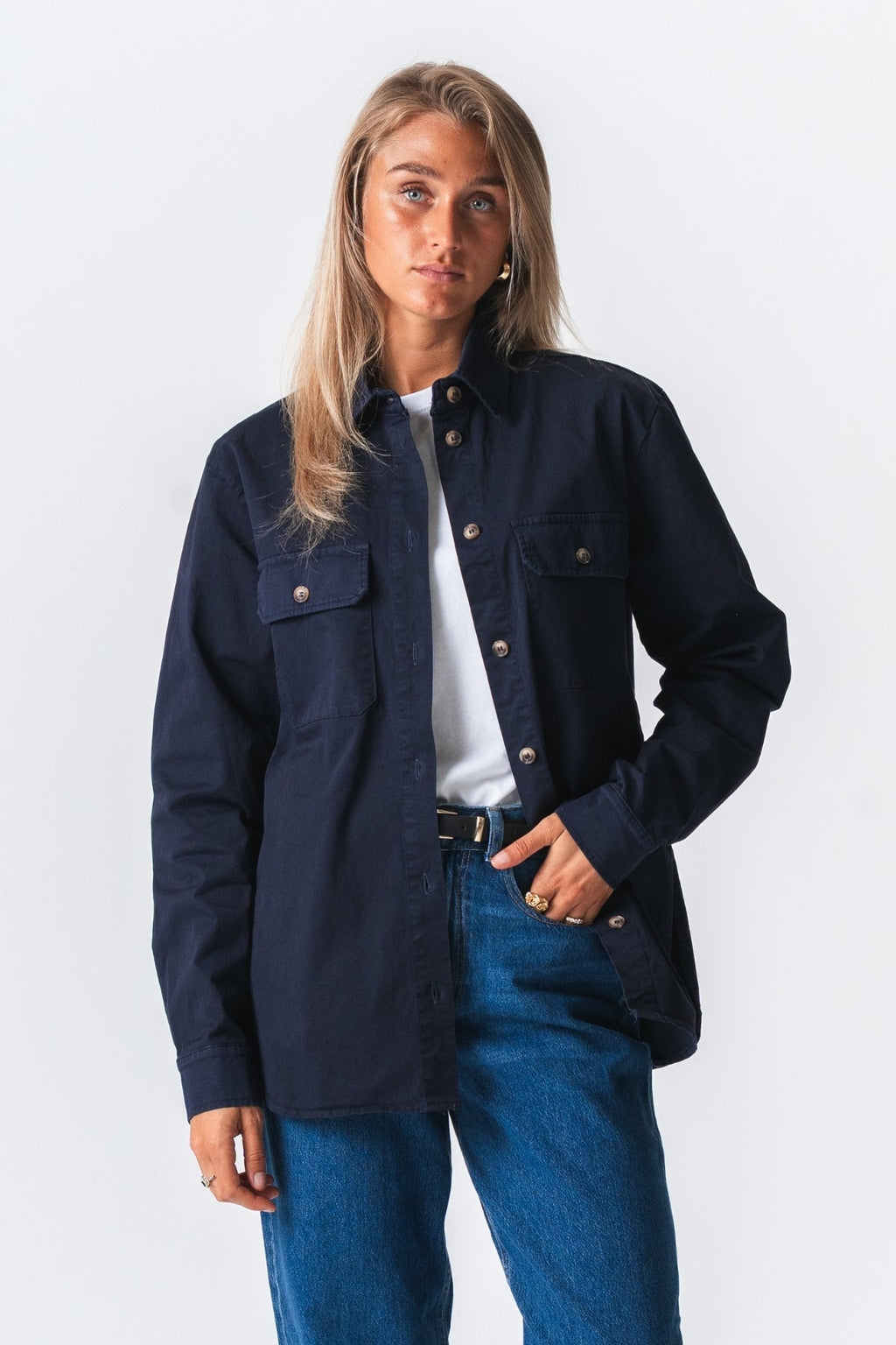 Amber Twill Skjorta - Marinblå