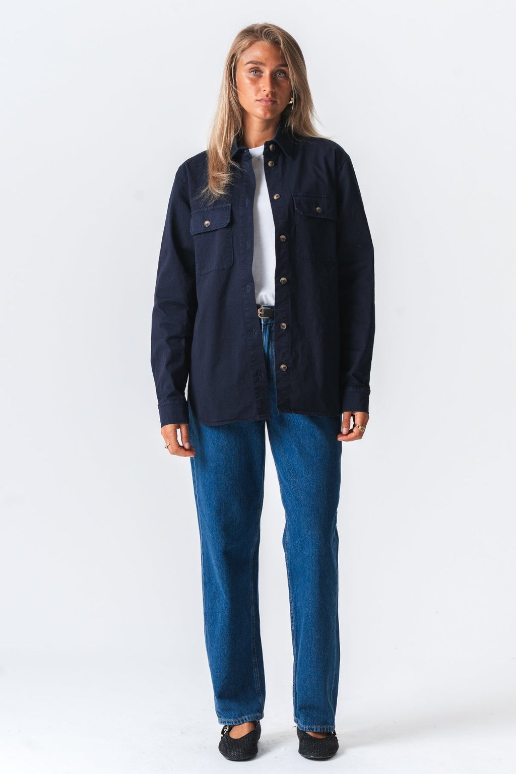 Amber Twill Skjorta - Marinblå