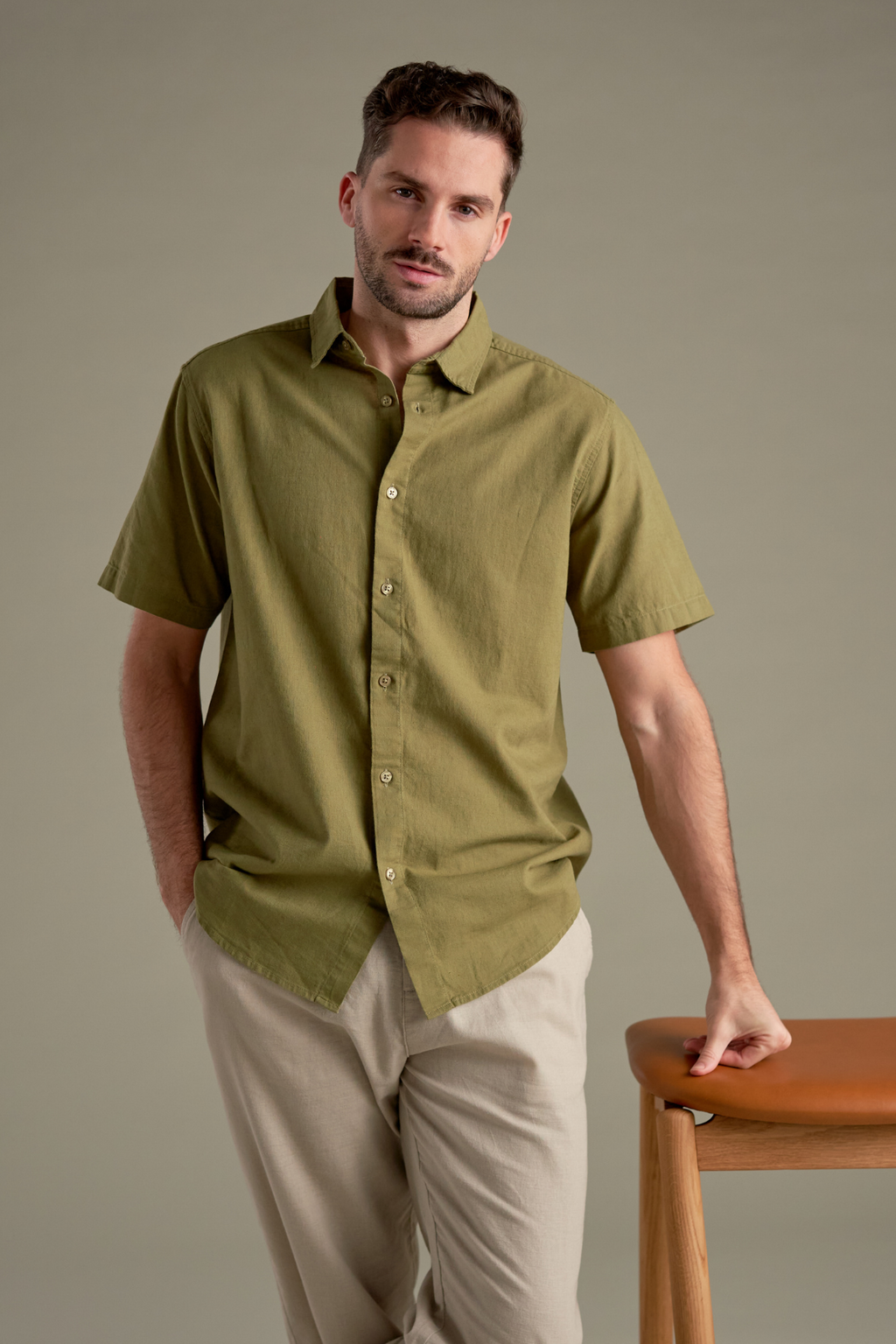 Kortärmad Linneskjorta - Grön