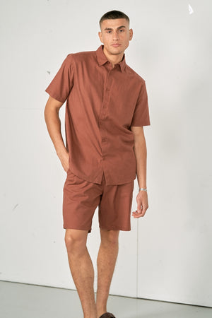 Linneset Kortärmad Skjorta + Linneshorts – Terracotta (Paketerbjudanden)