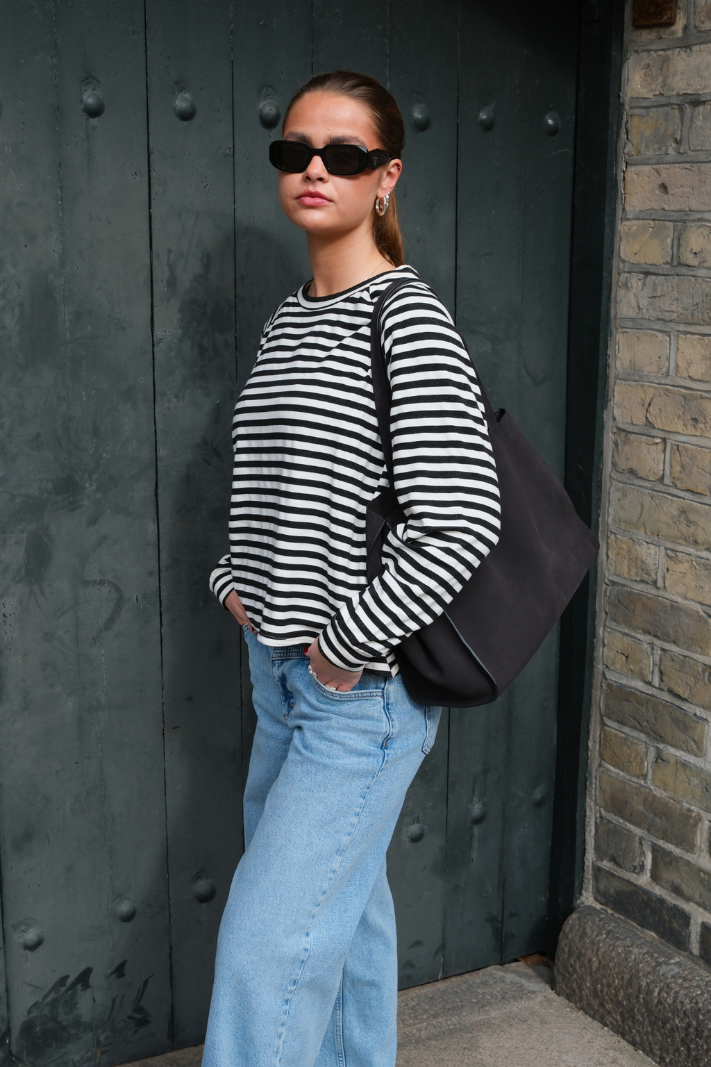 Strippad Långärmad Regular Fit - Svart