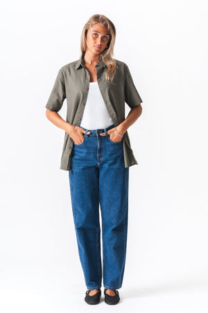 Kortärmad Linneskjorta - Army