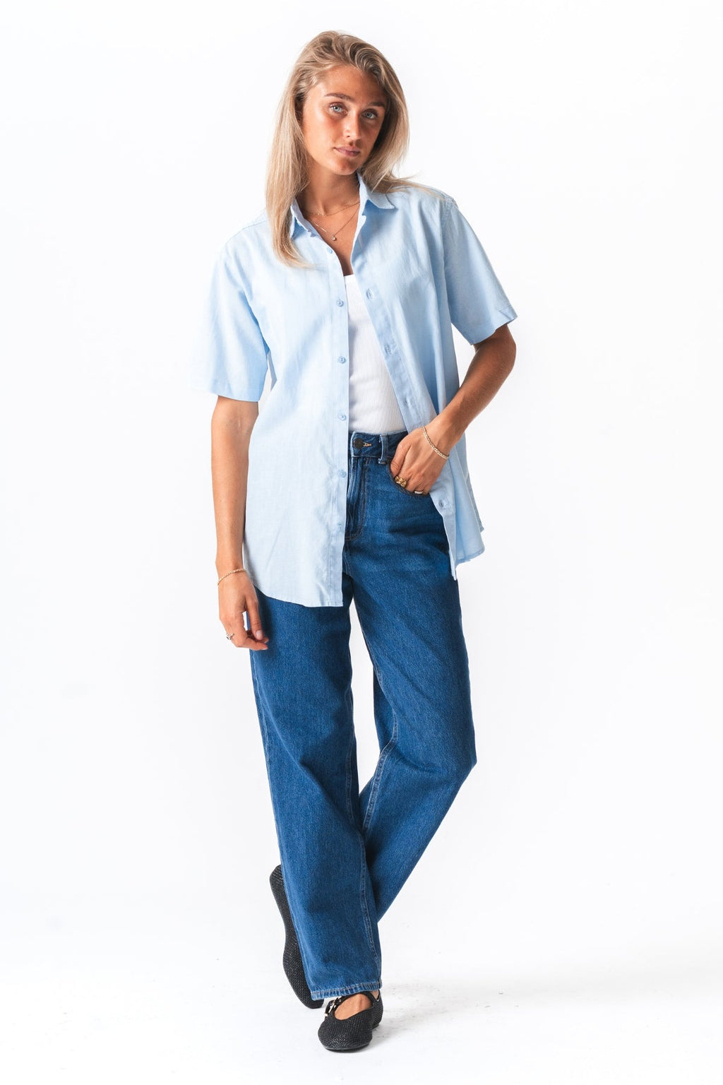 Kortärmad Linneskjorta - Ljusblå