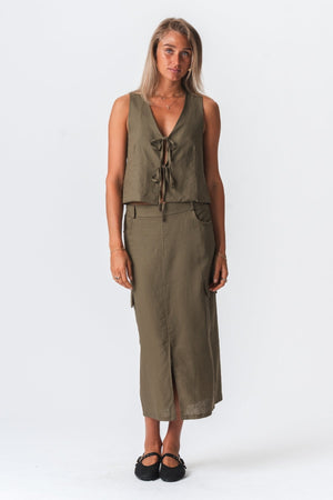 Linne Kjol - Grön