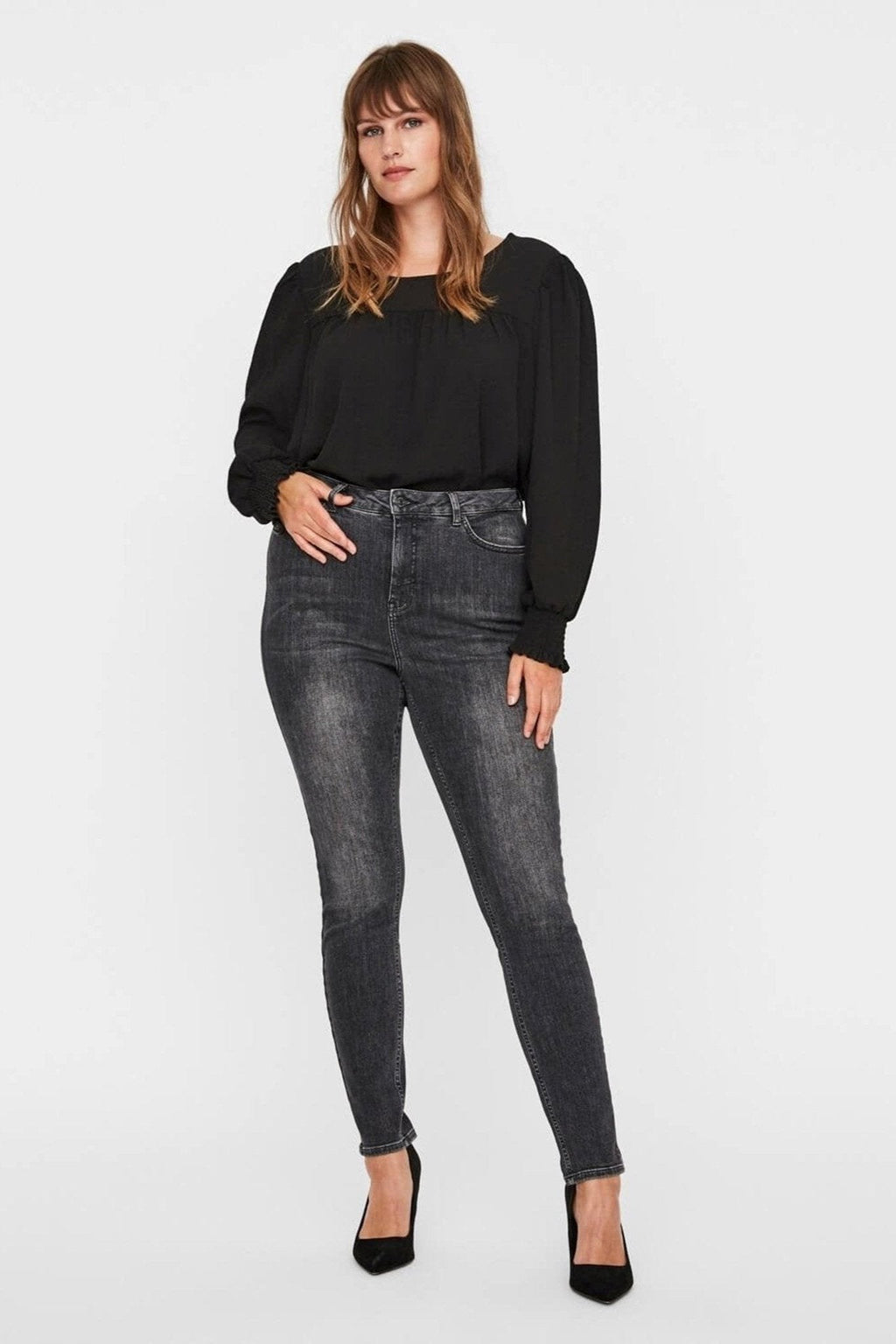 Lora Jeans high waisted (Curve) - Svart-grå denim