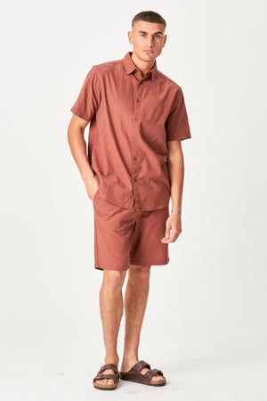 Linneset Kortärmad Skjorta + Linneshorts – Terracotta (Paketerbjudanden)