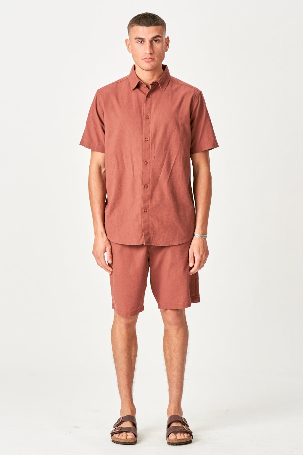 Linneset Kortärmad Skjorta + Linneshorts – Terracotta (Paketerbjudanden)
