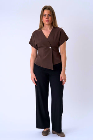 Sonja V-Neck Topp - Chocolate Martini - Silverknapp