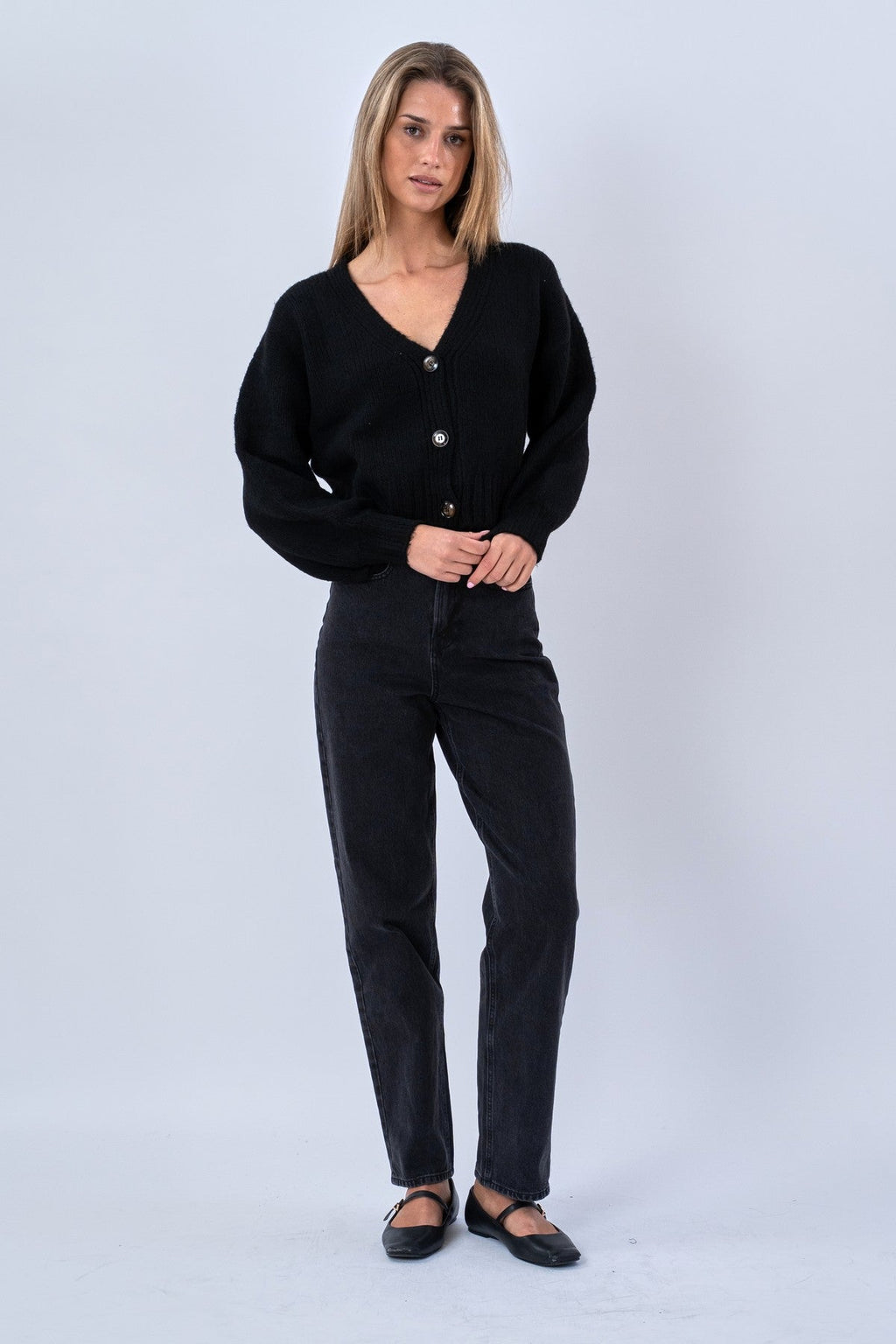V-Neck Cardigan - Svart
