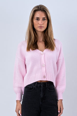 V-ringad Cardigan - Rosa
