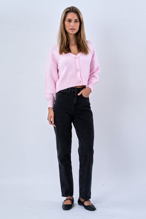 V-ringad Cardigan - Rosa