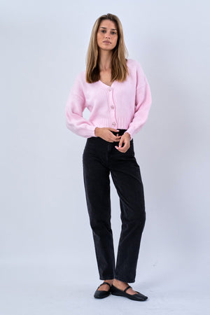 V-ringad Cardigan - Rosa