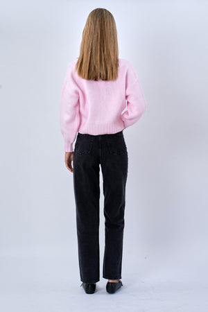 V-ringad Cardigan - Rosa