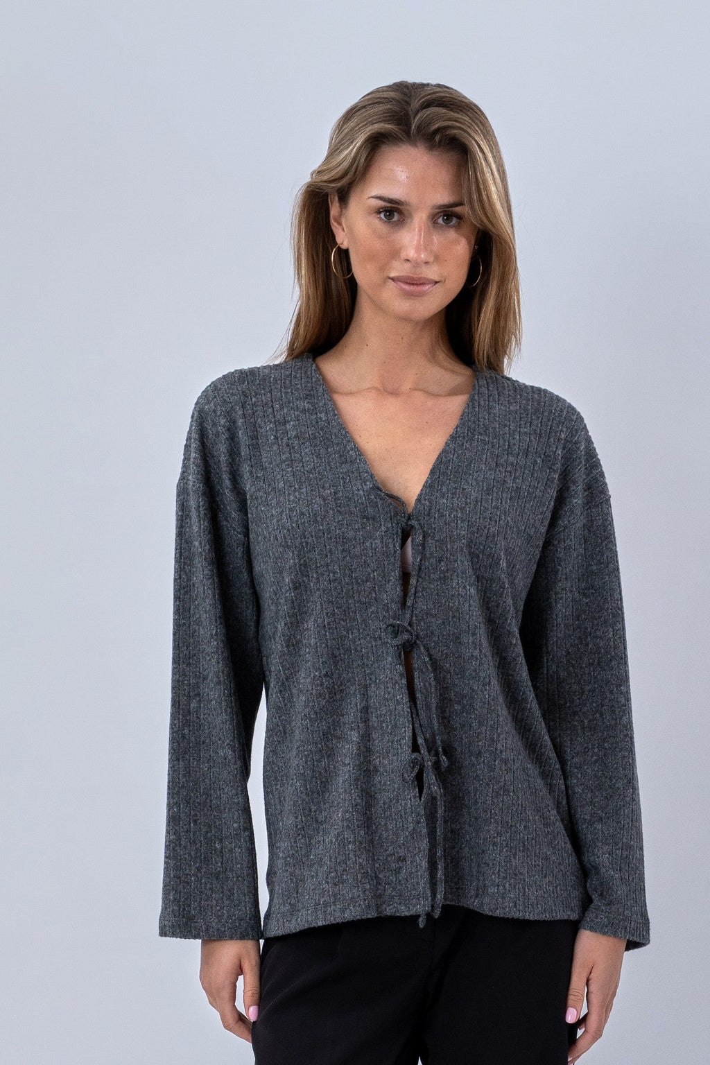 Ivy Tie Blouse Knit - Grå