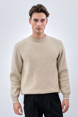 Rundhalsad Stickad Tröja - Beige