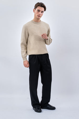 Rundhalsad Stickad Tröja - Beige