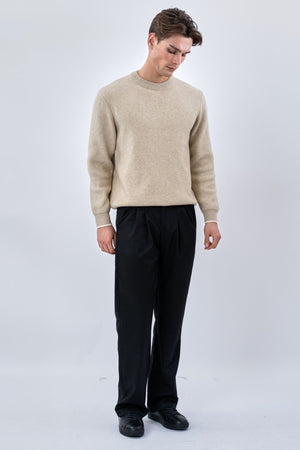 Rundhalsad Stickad Tröja - Beige