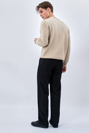 Rundhalsad Stickad Tröja - Beige