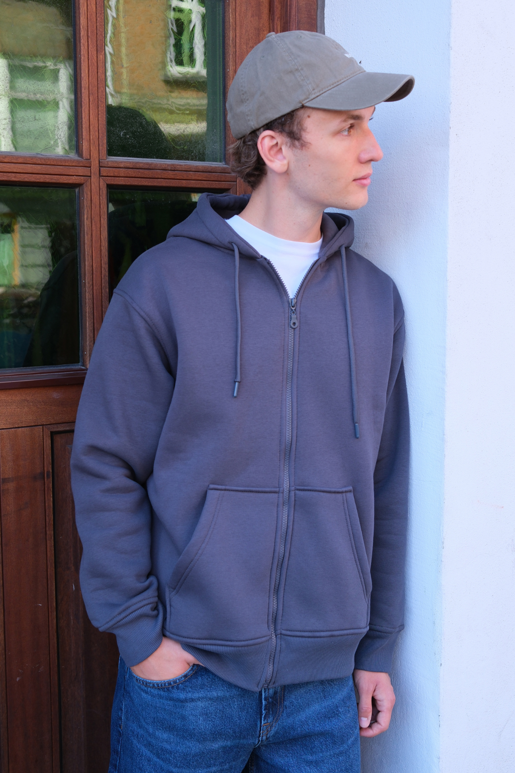 Relaxed Zip Hoodie - Mörkgrå