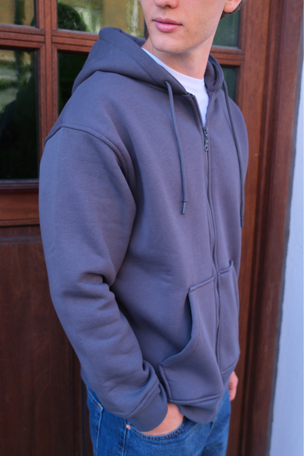 Relaxed Zip Hoodie - Mörkgrå