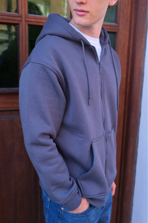 Relaxed Zip Hoodie - Mörkgrå