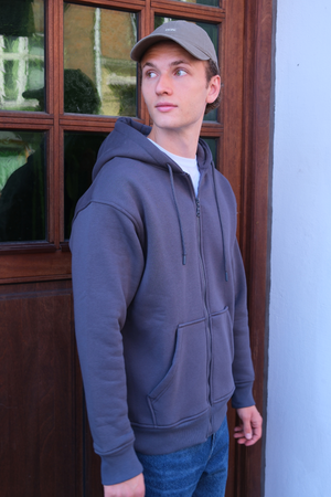 Relaxed Zip Hoodie - Mörkgrå