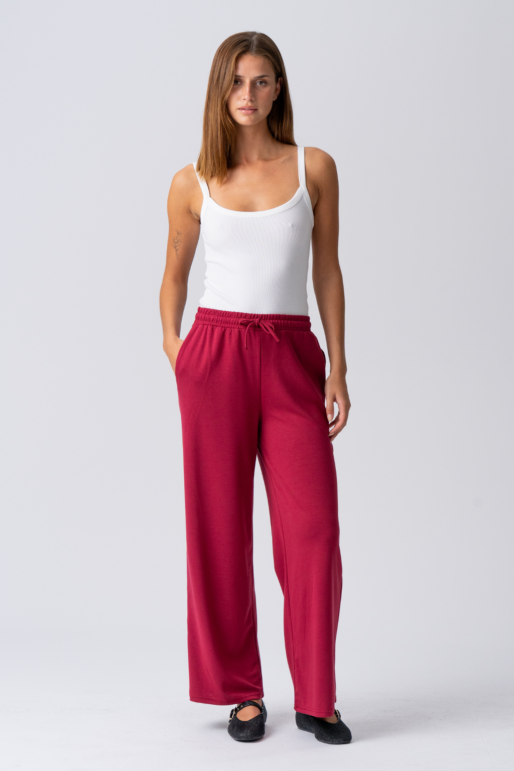 Leah Loose Pants - Vinröd