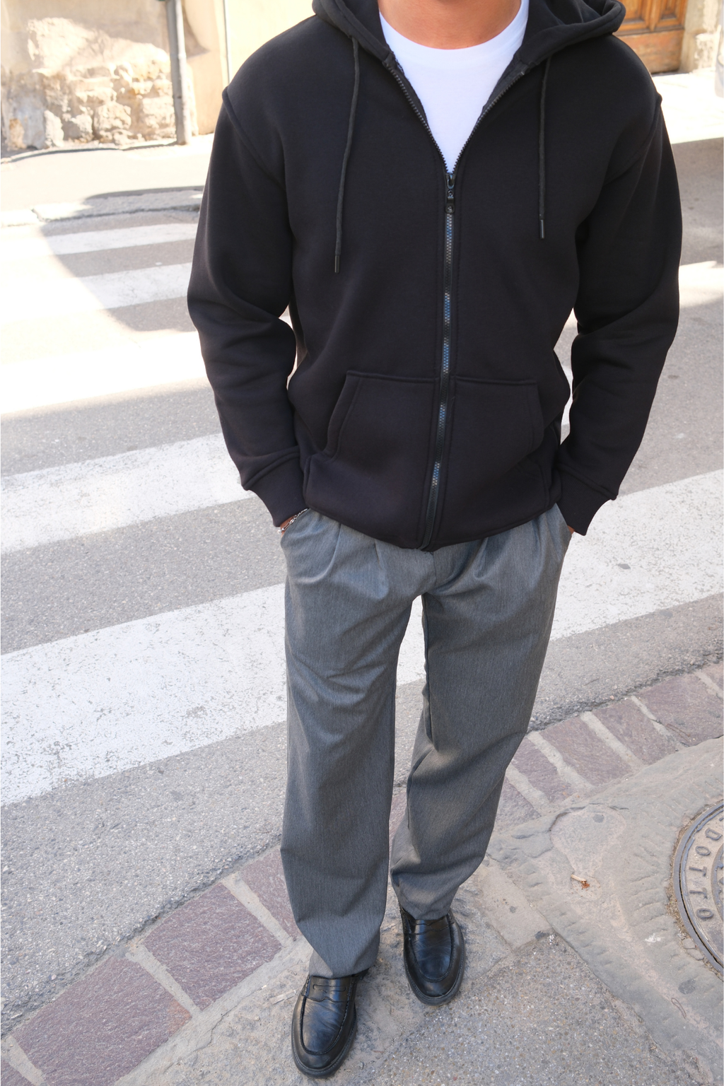 Relaxed Zip Hoodie - Svart