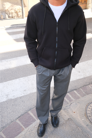 Relaxed Zip Hoodie - Svart