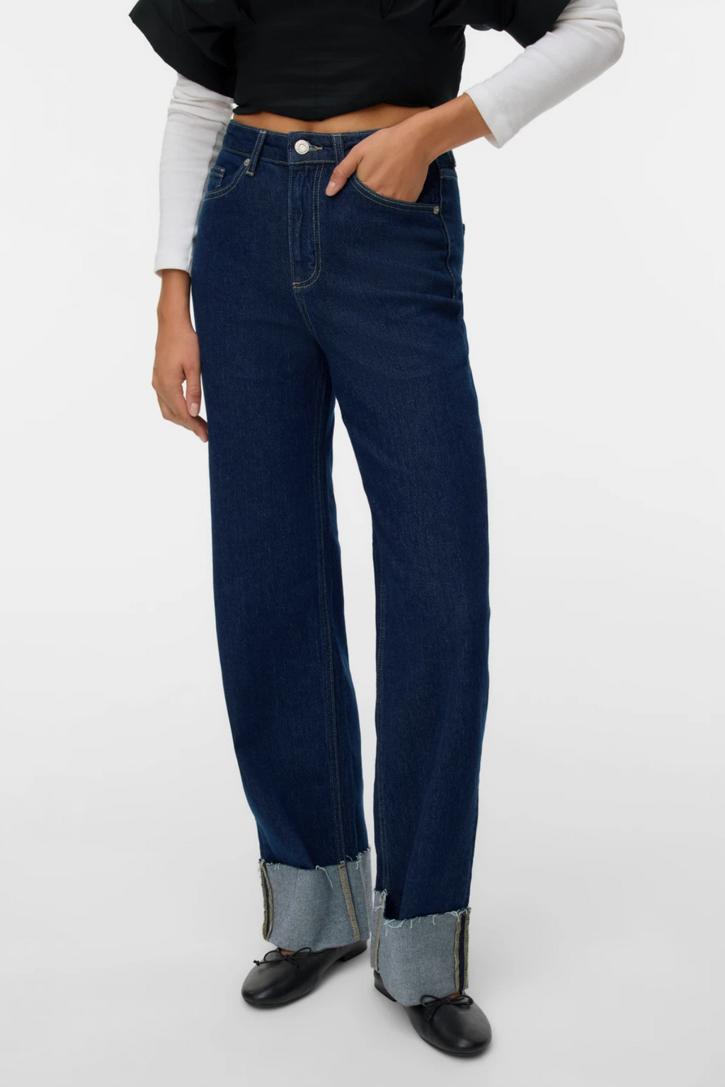Tessa Vikbar Om Vid Denim Jeans - Mörkblå Denim