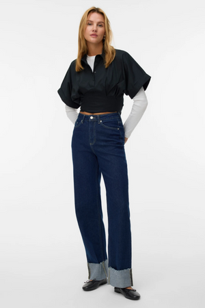 Tessa Vikbar Om Vid Denim Jeans - Mörkblå Denim