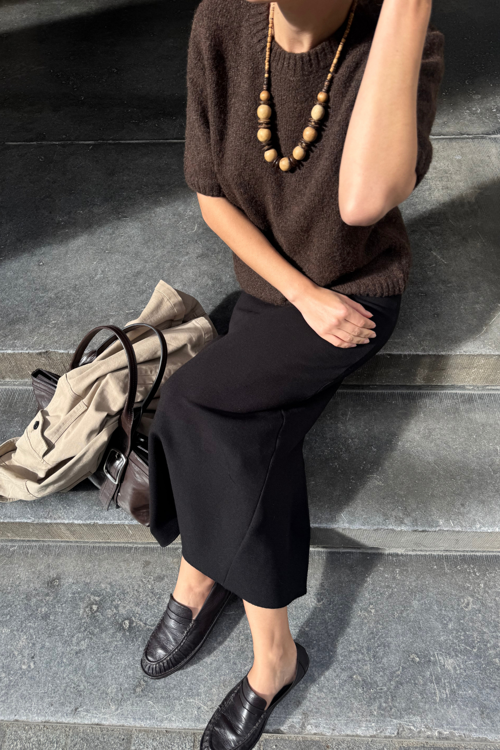 Aggia S/S Stickad Pullover - Sälbrun