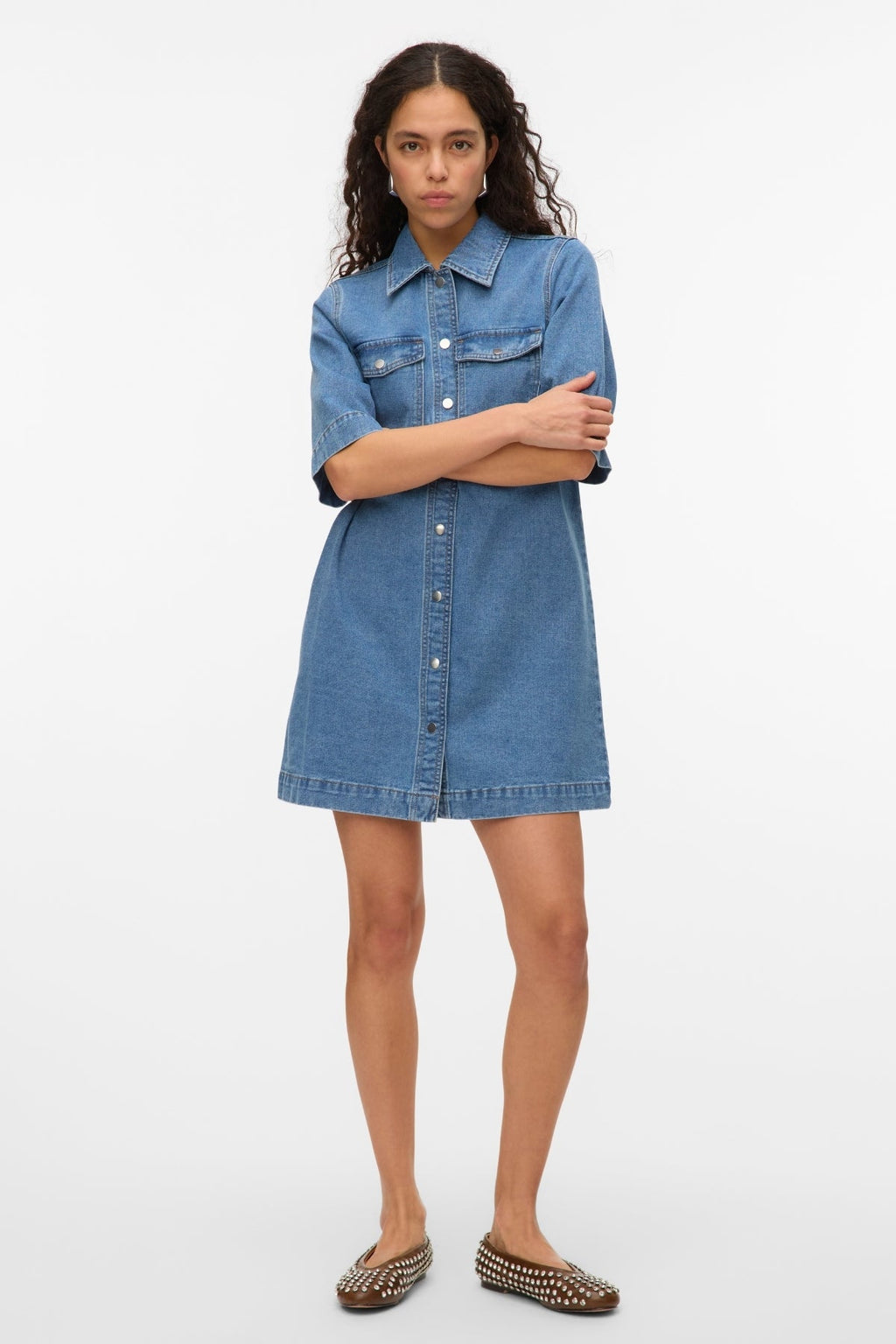 Fenja Kort Denimklänning - Mellanblå Denim
