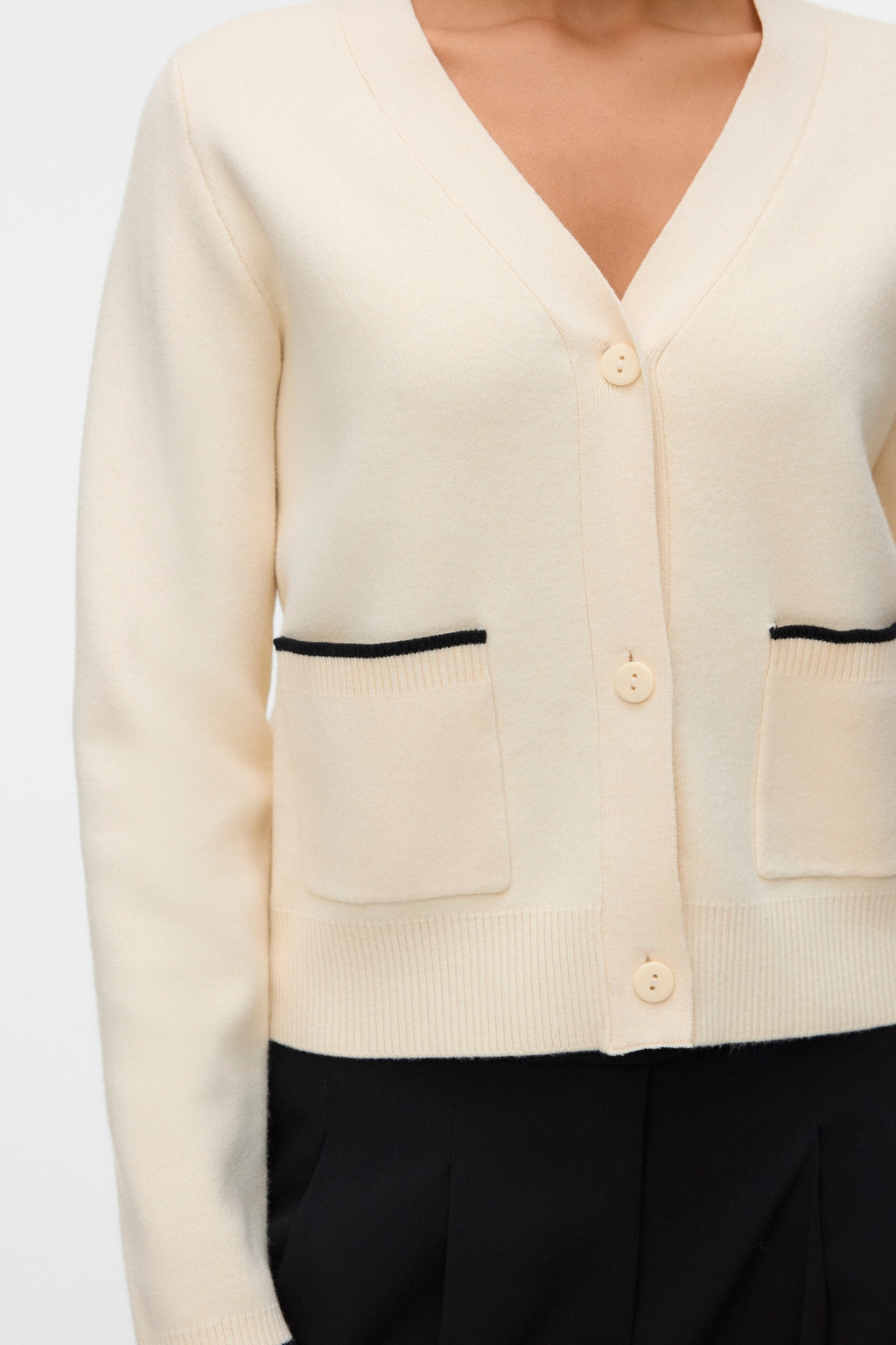 Gold V-ringad Kontrastkofta - Birch