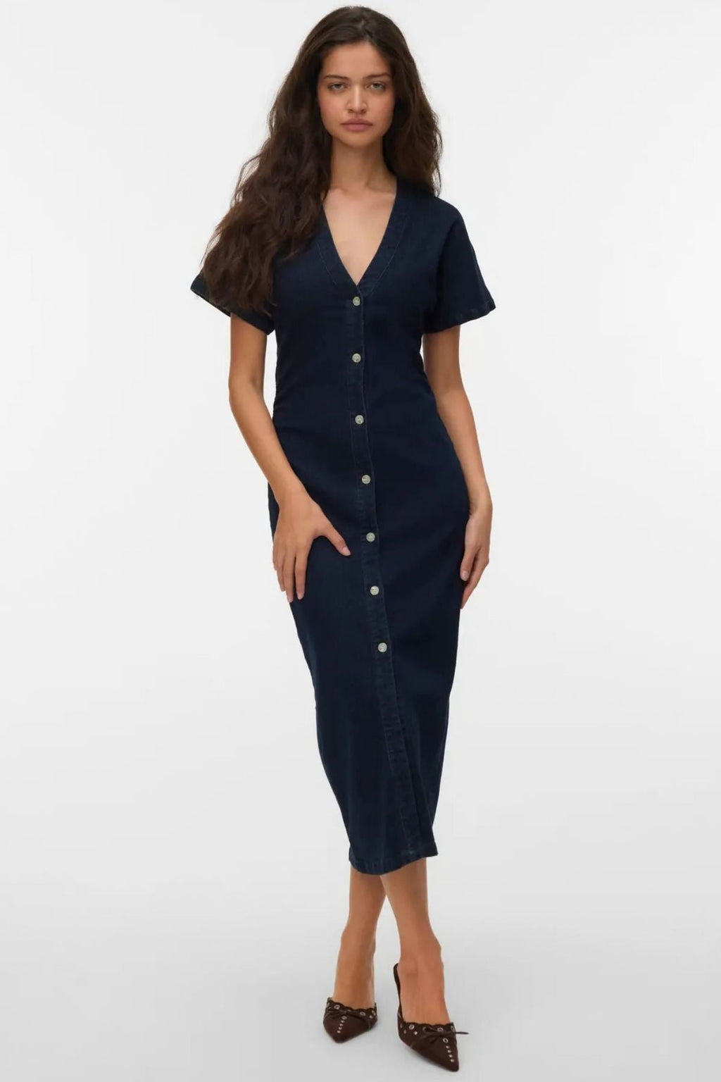 Sanni V-neck Klänning - Dark Blue Denim