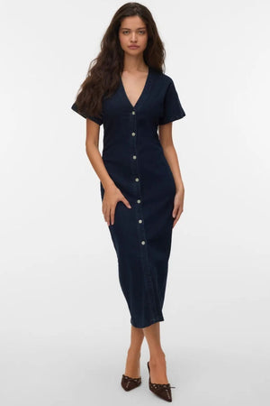 Sanni V-neck Klänning - Dark Blue Denim